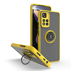 Silicone Matte Finish and Plastic Back Cover Case with Magnetic Finger Ring Stand QW2 for Xiaomi Mi 11i 5G (2022) Yellow