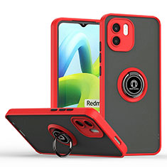 Silicone Matte Finish and Plastic Back Cover Case with Magnetic Finger Ring Stand QW2 for Xiaomi Poco C50 Red