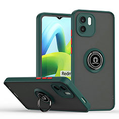 Silicone Matte Finish and Plastic Back Cover Case with Magnetic Finger Ring Stand QW2 for Xiaomi Redmi A2 Midnight Green