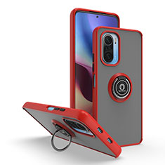 Silicone Matte Finish and Plastic Back Cover Case with Magnetic Finger Ring Stand QW2 for Xiaomi Redmi K40 Pro+ Plus 5G Red