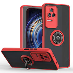 Silicone Matte Finish and Plastic Back Cover Case with Magnetic Finger Ring Stand QW2 for Xiaomi Redmi K50 Pro 5G Red