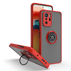 Silicone Matte Finish and Plastic Back Cover Case with Magnetic Finger Ring Stand QW2 for Xiaomi Redmi Note 10 Pro 5G Red