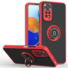 Silicone Matte Finish and Plastic Back Cover Case with Magnetic Finger Ring Stand QW2 for Xiaomi Redmi Note 11 4G (2022) Red