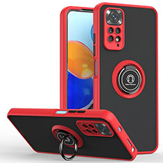 Silicone Matte Finish and Plastic Back Cover Case with Magnetic Finger Ring Stand QW2 for Xiaomi Redmi Note 11 Pro 5G Red