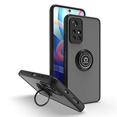 Silicone Matte Finish and Plastic Back Cover Case with Magnetic Finger Ring Stand QW2 for Xiaomi Redmi Note 11T 5G Black