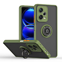 Silicone Matte Finish and Plastic Back Cover Case with Magnetic Finger Ring Stand QW2 for Xiaomi Redmi Note 12 Explorer Army green