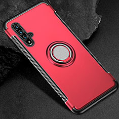 Silicone Matte Finish and Plastic Back Cover Case with Magnetic Finger Ring Stand R01 for Huawei Honor 20S Red