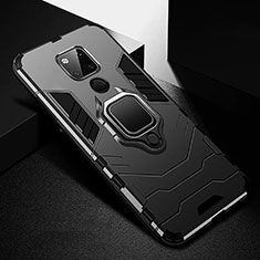 Silicone Matte Finish and Plastic Back Cover Case with Magnetic Finger Ring Stand R01 for Huawei Mate 20 X 5G Black