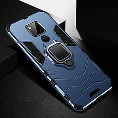 Silicone Matte Finish and Plastic Back Cover Case with Magnetic Finger Ring Stand R01 for Huawei Mate 20 X 5G Blue