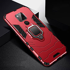 Silicone Matte Finish and Plastic Back Cover Case with Magnetic Finger Ring Stand R01 for Huawei Mate 20 X 5G Red