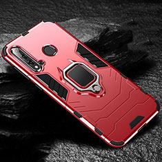 Silicone Matte Finish and Plastic Back Cover Case with Magnetic Finger Ring Stand R01 for Huawei P20 Lite (2019) Red