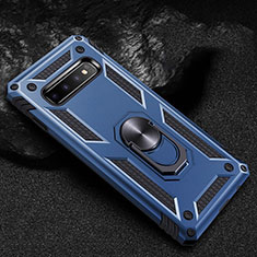 Silicone Matte Finish and Plastic Back Cover Case with Magnetic Finger Ring Stand R01 for Samsung Galaxy S10 5G Blue