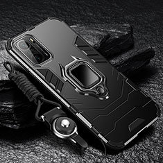 Silicone Matte Finish and Plastic Back Cover Case with Magnetic Finger Ring Stand R01 for Xiaomi Mi 11i 5G Black