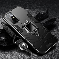 Silicone Matte Finish and Plastic Back Cover Case with Magnetic Finger Ring Stand R01 for Xiaomi Redmi 10 4G Black