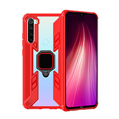 Silicone Matte Finish and Plastic Back Cover Case with Magnetic Finger Ring Stand R01 for Xiaomi Redmi Note 8T Red