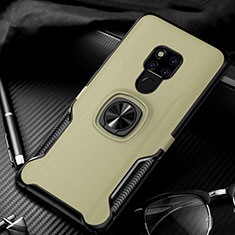 Silicone Matte Finish and Plastic Back Cover Case with Magnetic Finger Ring Stand R02 for Huawei Mate 20 X 5G Gold