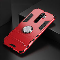 Silicone Matte Finish and Plastic Back Cover Case with Magnetic Finger Ring Stand R02 for Xiaomi Redmi Note 8 Pro Red