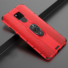 Silicone Matte Finish and Plastic Back Cover Case with Magnetic Finger Ring Stand R03 for Huawei Mate 20 X 5G Red