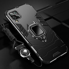 Silicone Matte Finish and Plastic Back Cover Case with Magnetic Finger Ring Stand R03 for Huawei Nova 6 SE Black