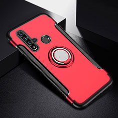Silicone Matte Finish and Plastic Back Cover Case with Magnetic Finger Ring Stand R03 for Huawei P20 Lite (2019) Red