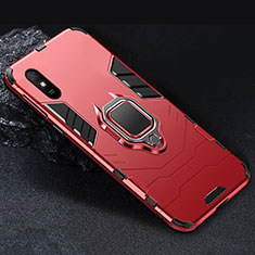 Silicone Matte Finish and Plastic Back Cover Case with Magnetic Finger Ring Stand R03 for Xiaomi Redmi 9A Red