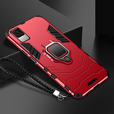 Silicone Matte Finish and Plastic Back Cover Case with Magnetic Finger Ring Stand R03 for Xiaomi Redmi K40S 5G Red