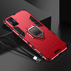 Silicone Matte Finish and Plastic Back Cover Case with Magnetic Finger Ring Stand R03 for Xiaomi Redmi K50 Gaming AMG F1 5G Red