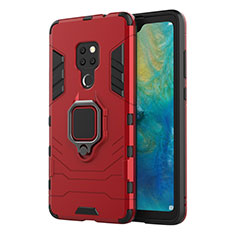 Silicone Matte Finish and Plastic Back Cover Case with Magnetic Finger Ring Stand R04 for Huawei Mate 20 Red