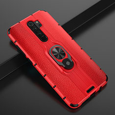 Silicone Matte Finish and Plastic Back Cover Case with Magnetic Finger Ring Stand R05 for Xiaomi Redmi Note 8 Pro Red