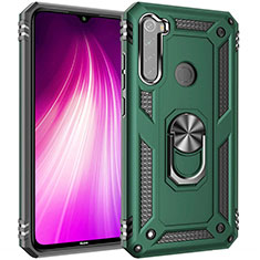 Silicone Matte Finish and Plastic Back Cover Case with Magnetic Finger Ring Stand R05 for Xiaomi Redmi Note 8T Green
