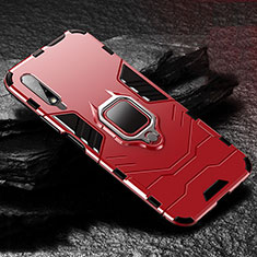 Silicone Matte Finish and Plastic Back Cover Case with Magnetic Finger Ring Stand S01 for Huawei P Smart Z (2019) Red