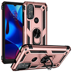 Silicone Matte Finish and Plastic Back Cover Case with Magnetic Finger Ring Stand S01 for Motorola Moto G Play Gen 2 Rose Gold