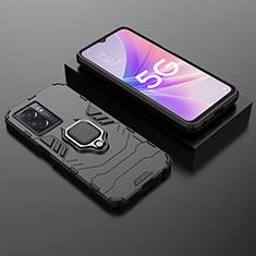 Silicone Matte Finish and Plastic Back Cover Case with Magnetic Finger Ring Stand S01 for Realme Q5i 5G Black