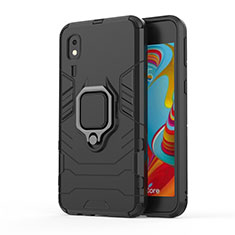 Silicone Matte Finish and Plastic Back Cover Case with Magnetic Finger Ring Stand S01 for Samsung Galaxy A2 Core A260F A260G Black