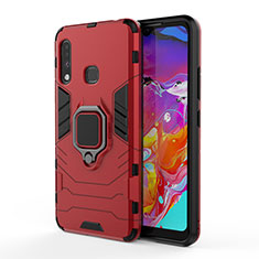 Silicone Matte Finish and Plastic Back Cover Case with Magnetic Finger Ring Stand S01 for Samsung Galaxy A70E Red