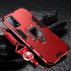 Silicone Matte Finish and Plastic Back Cover Case with Magnetic Finger Ring Stand S01 for Xiaomi Redmi K30S 5G Red