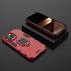 Silicone Matte Finish and Plastic Back Cover Case with Magnetic Finger Ring Stand S02 for Apple iPhone 14 Pro Red