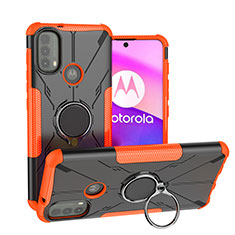 Silicone Matte Finish and Plastic Back Cover Case with Magnetic Finger Ring Stand S02 for Motorola Moto E30 Orange