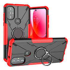 Silicone Matte Finish and Plastic Back Cover Case with Magnetic Finger Ring Stand S02 for Motorola Moto G Play Gen 2 Red