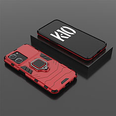 Silicone Matte Finish and Plastic Back Cover Case with Magnetic Finger Ring Stand S02 for Oppo K10 5G Red