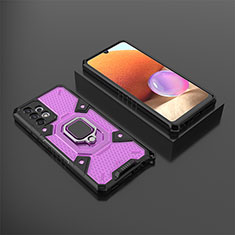 Silicone Matte Finish and Plastic Back Cover Case with Magnetic Finger Ring Stand S03 for Samsung Galaxy A32 4G Purple