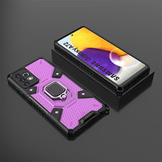 Silicone Matte Finish and Plastic Back Cover Case with Magnetic Finger Ring Stand S03 for Samsung Galaxy A72 4G Purple