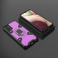 Silicone Matte Finish and Plastic Back Cover Case with Magnetic Finger Ring Stand S03 for Samsung Galaxy M02s Purple