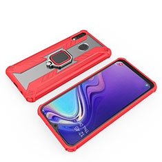 Silicone Matte Finish and Plastic Back Cover Case with Magnetic Finger Ring Stand S03 for Samsung Galaxy M20 Red