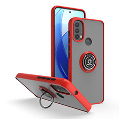 Silicone Matte Finish and Plastic Back Cover Case with Magnetic Finger Ring Stand S04 for Motorola Moto E20 Red