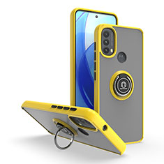 Silicone Matte Finish and Plastic Back Cover Case with Magnetic Finger Ring Stand S04 for Motorola Moto E20 Yellow
