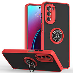 Silicone Matte Finish and Plastic Back Cover Case with Magnetic Finger Ring Stand S04 for Motorola Moto G Stylus (2022) 4G Red