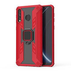 Silicone Matte Finish and Plastic Back Cover Case with Magnetic Finger Ring Stand S04 for Samsung Galaxy A40s Red