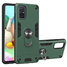 Silicone Matte Finish and Plastic Back Cover Case with Magnetic Finger Ring Stand S05 for Samsung Galaxy A71 5G Green