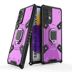 Silicone Matte Finish and Plastic Back Cover Case with Magnetic Finger Ring Stand S05 for Samsung Galaxy A72 4G Purple